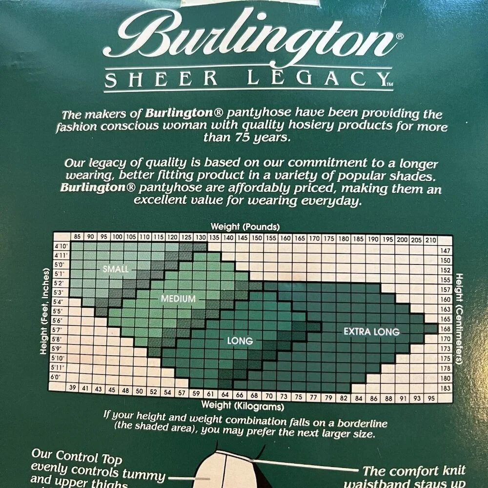 Burlington Sheer Legacy Pantyhose Long Off White Sheer Toe Size Large Vtg NOS